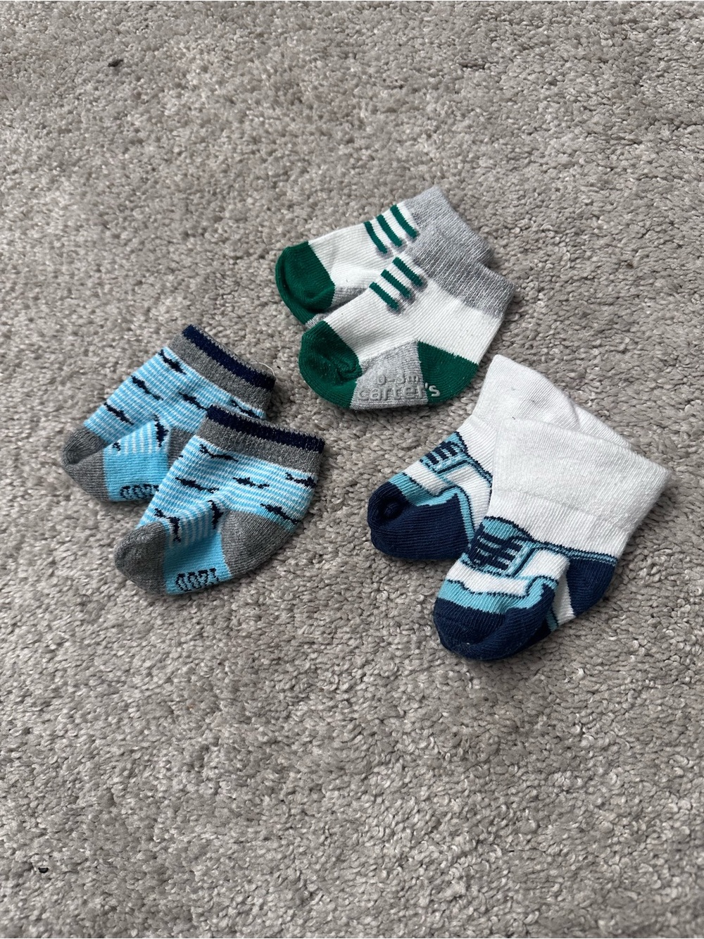 3-Pack Baby Socks in Blue, Green, White